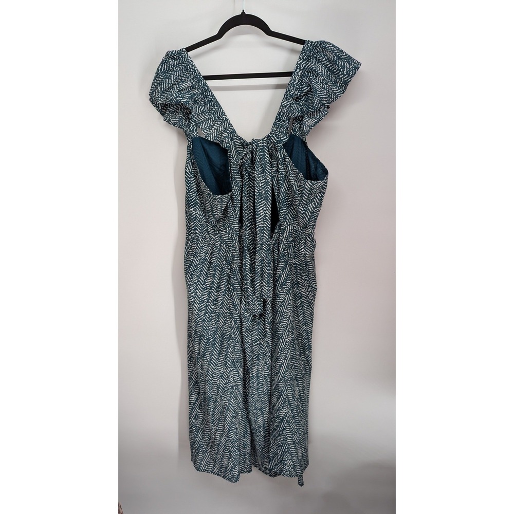 NWT Banana Republic Dress Womens XXL Green Chevron Ruffle Sleeve Tie Back Midi - Picture 3 of 8
